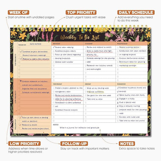 Taja Weekly To Do List Notepad with 52 Undated Sheets(8.5"×11")- Weekly Desk Planner for Women & Man, Work and Home - 1 Pack Amber Garden