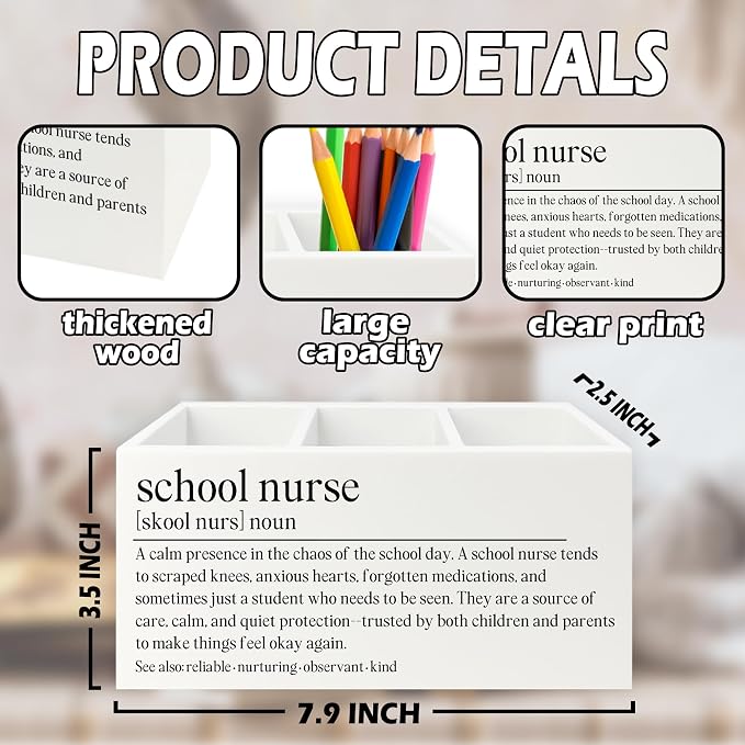School Nurse Gifts Pen Pencil Holder Organizer for Desk, Nursing Student Gifts, Nursing School Graduation Gift Wooden Box Sign for Office Workplace Desk Tabletop Decorations