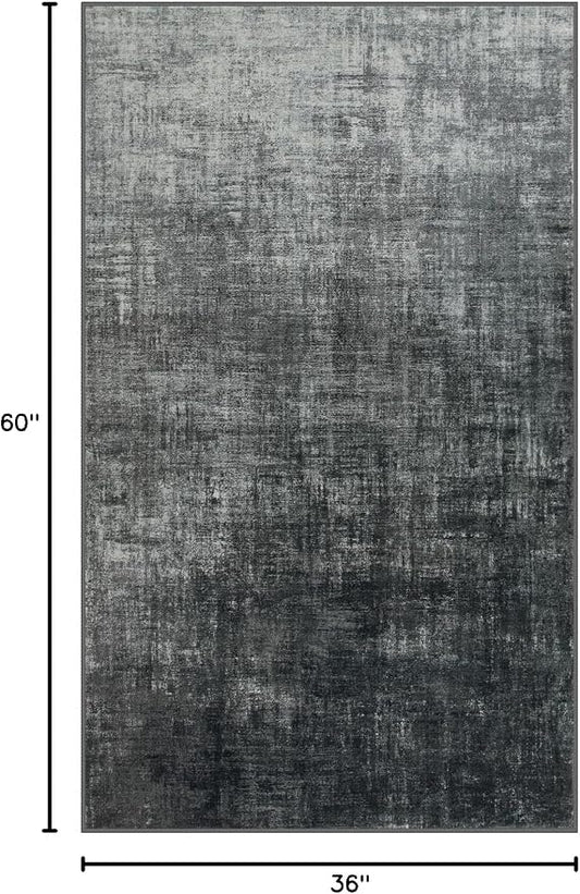 Lahome 3x5 Black Rugs for Entryway,Boho Kitchen Rugs Non Slip Washable,Modern Abstract Ombre Small Soft Low-Pile Indoor Floor Carpet for Bathroom Bedroom(3'x5',Black and White)