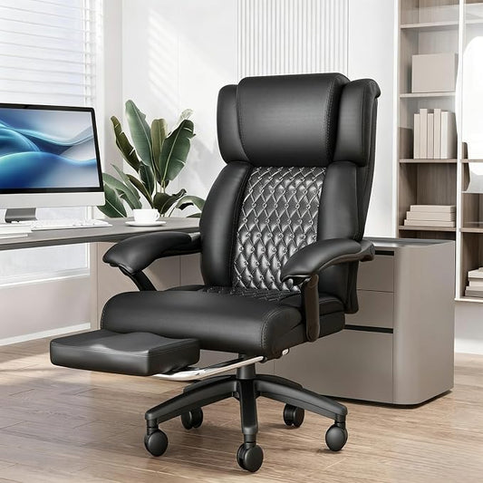 HOMREST Big and Tall Office Chair, 500lbs Heavy Duty Chair with Adjustable Lumbar Support & Backrest, Ergonomic Executive Leather Office Chair with Wide Armrests and Wheels, Black