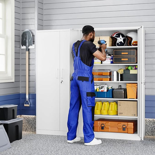 Yizosh Metal Storage Cabinet with Locking Doors and 5 Adjustable Shelves,- 72" Garage Storage White Steel Lockable File Cabinet for Office,Home,Garage