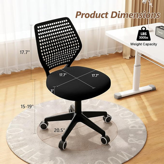 Small Office Chair with Wheels, Armless Desk Chair Height Adjustable Swivel Rolling Task Chair Breathable Mesh Ergonomic Computer Work Chair for Adult, Black