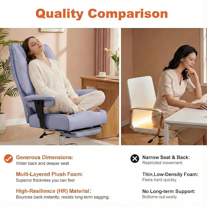 EXCEBET Big and Tall Office Chair 400lbs Wide Seat, Leather High Back Executive Office Chair with Foot Rest, Ergonomic Chairs Lumbar Support for Lower Back Pain Relief (Light Purple)