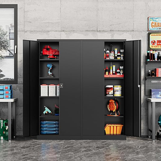 Fesbos Metal Storage Cabinet-71” Tall Steel File Cabinets with Lockable Doors and Adjustable Shelves-Black Steel Storage Cabinet for Home,Kitchen, School, Office, Garage