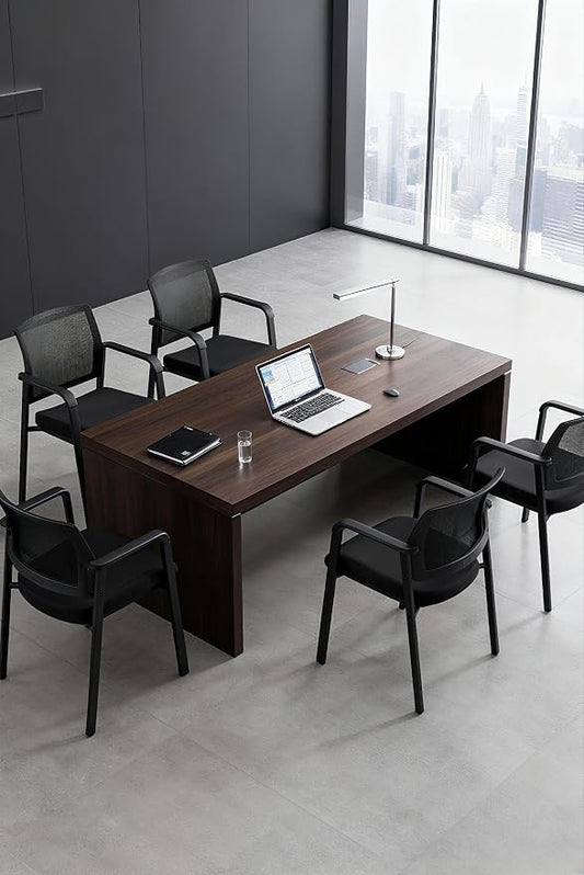 CLATINA Home Office Desk Chair No Wheels,Ergonomic Mesh Mid Back Stacking Arm Chair for Remote Learning,Small Office,Guest Chair,College Apartment (Black, 8 Pack)