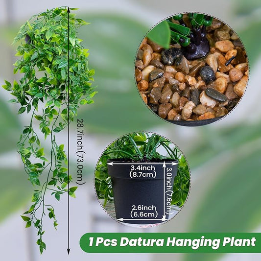 LOYWREE 2 Pack Artificial Hanging Mandala Plant with Pot Faux Plants Indoor Fake Small Potted Plant 28.7-in Long Faux Vine Shelf Decor Ideal for Indoor Outdoor Home Office Decoration (Black Pot)