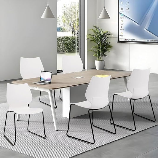 KLASIKA Stackable Waiting Room Chair, Stacking Office Chair with Ergonomic Lumbar Support and Metal Legs, Plastic Desk Chairs for Conference School Church Guest Reception Set of 4, White
