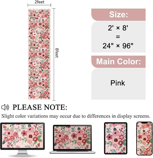 DUKINO 2x8 Washable Runner Rug, Lightweight Soft Floral Hallway Rug Runner with Low Pile Design, Non Shedding & Non Slip Backing Thin Indoor Carpet for Bedroom, Bathroom, Entrance, Kitchen, Pink