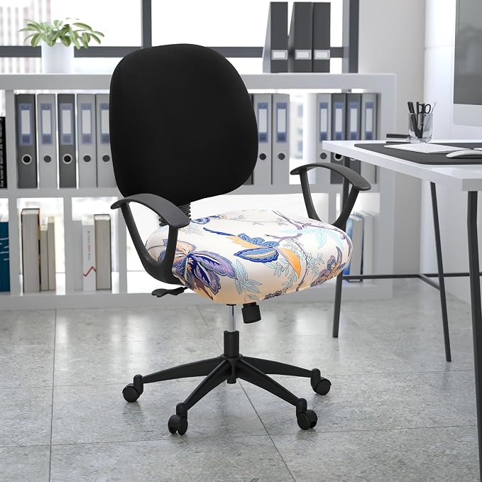 Smiry Printed Office Computer Chair Seat Covers, Stretch Fit Universal Desk Rotating Chair Cover Washable Removable Seat Cushion Protectors - Beige