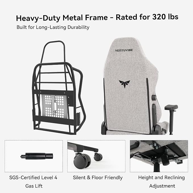 Gaming Chair - High Back Ergonomic Computer Chair with Lumbar Support, Video Game Chair-4D Adjustable Armrests,170° Reclining & 320lb Capacity,Fabric,Gray