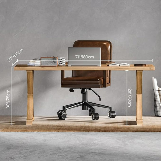 homary 70.9" Solid Wood Executive Desk, Rustic Farmhouse Home Office Desk with X-Trestle Base, Large Writing & Computer Table for Home Office, Study or Dining Space