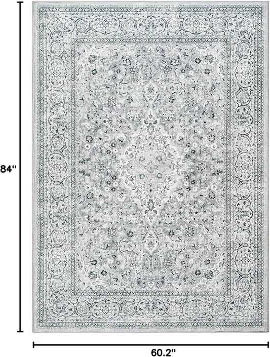 Goideal Washable Rug 5x7, Gray Area Rugs Non Slip, Indoor Low Pile Carpet with Rubber Backing for Living Room Kitchen Bathroom Entryway Office Bedroom