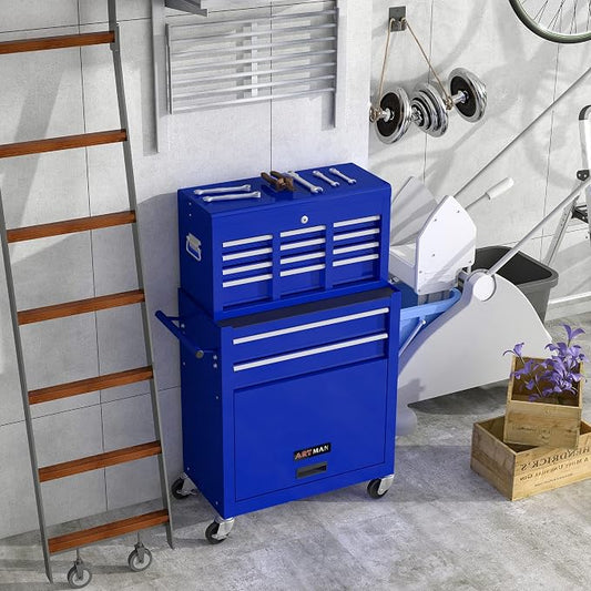 RYH 8 Drawers Rolling Tool Chest & Tool Box on Wheels | Heavy Duty Metal Cart with Ball Bearing Drawers | Fits US General Tool Box for Garage Storage (Blue, 8 Drawers /43.1" H × 24.2" W)