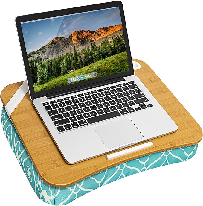 LAPGEAR Designer Lap Desk 2-Pack with Storage Basket, Phone Slot & Device Ledge – Aqua Trellis – Fits Laptops up to 15.6" – Style No. 70422