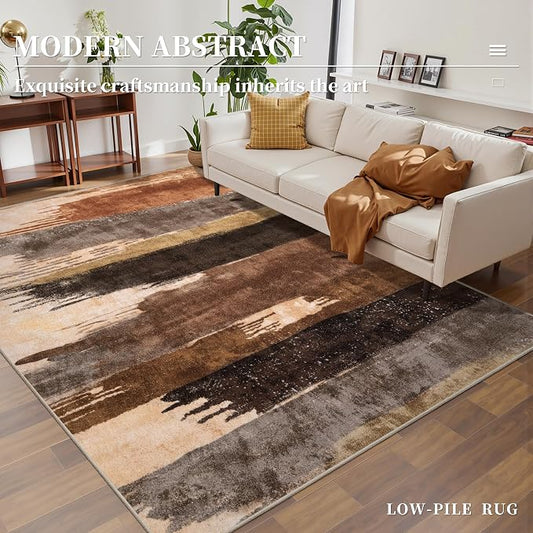 Ciicool Abstract Area Rug Indoor, 4x6 Washable Entryway Rug, Modern Soft Throw Entry Rug with Non-Slip Backing for Bedroom Living Room Entrance Kitchen, Low-Pile Floor Carpet Doormat Brown Black