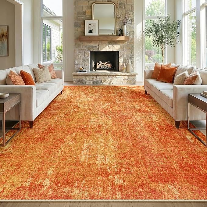 RELEANY Washable Area Rugs 5'x7' Non-Slip Modern Abstract Soft for Living Room Entryway Bedroom Kitchen, Print Pattern, Orange