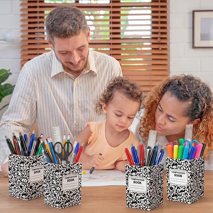 Ctosree 12 Pack Composition Book Pencil Holder for Classroom Back to School Supplies Composition Book Pencils Cup Pen Storage Organizer for Teacher First Day School Gifts Office Desk