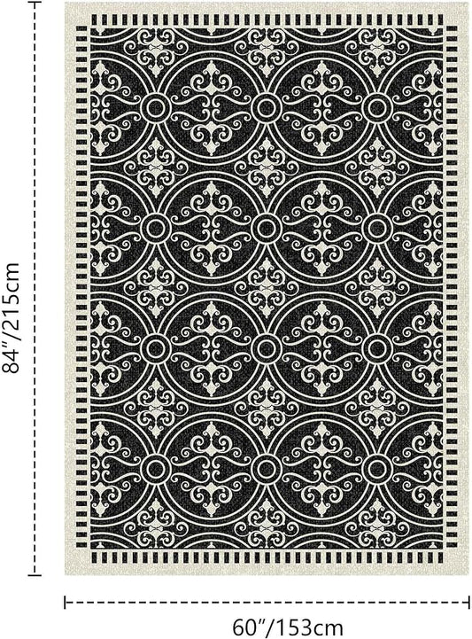 Latte&Fog 5x7 Area Rugs for Living Room Bedroom, Vintage Washable Rug, Boho Non Slip Low Pile Carpet for Dining Room, Office, Dorm, Classroom, Farmhouse and Home Office