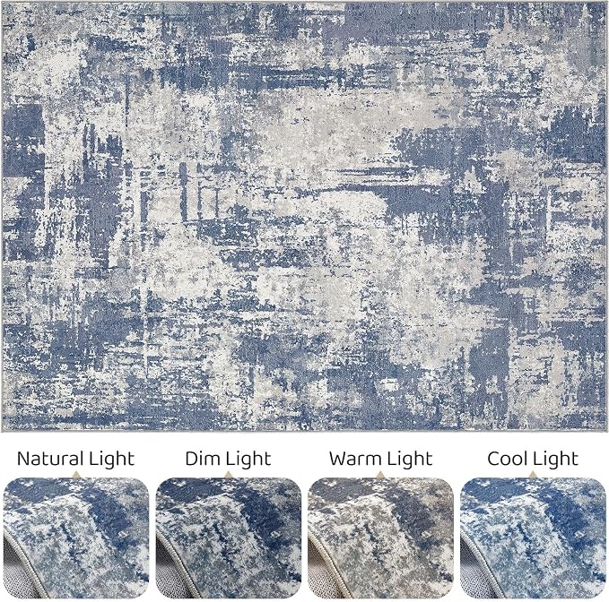 7x10 Area Rug Living Room: Washable Large Abstract Modern Soft Rug Stain Resistant Indoor Floor Non Slip Accent Carpet for Bedroom Nursery Playroom Dining Room Office Dorm Home House- Navy Grey