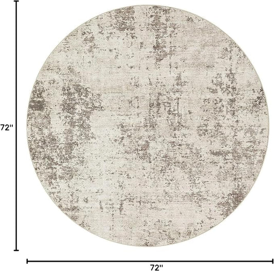 UERMEI 6ft Round Area Rug Living Room Rugs - 6x6 Washable Neutral Modern Abstract Soft Thin Rug Indoor Floor No Slip Rug Carpet for Bedroom Under Dining Table Home Office Decor - Dark Brown