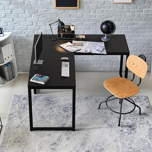 SHW 55 x 60 Inches Commercial-Grade L-Shape Corner Office Computer Desk, Black