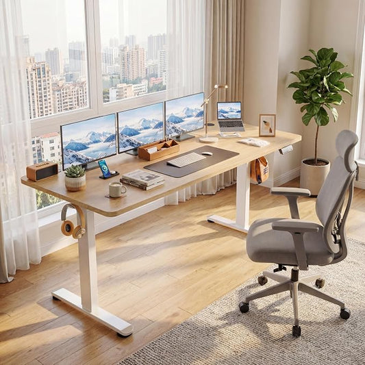 Electric Standing Desk 63 x 24 Inches Adjustable Height Sit Stand Up Desk for Home Office Computer Workstation Memory Preset with Wheels, Oak