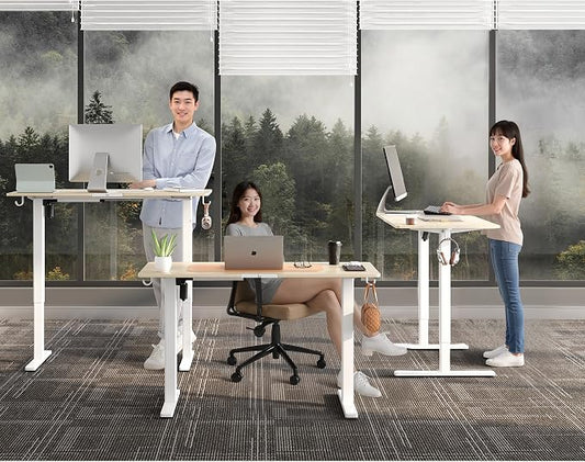 Electric Standing Desk,40x24 Inches Adjustable Height Stand up Desk, Sit Stand Home Office Desk with Splice Board, 3 Preset Heights,Equipped with Hooks,Ergonomic Computer Workstation,Nature