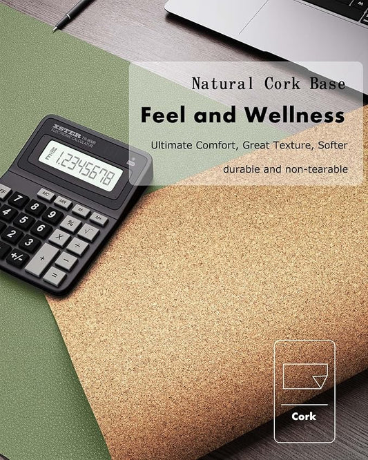 YSAGi Double-Sided Desk Pad, 23.6"x13.7"Leather Desk Mat, Eco Cork Desk Pad Protector,Large Mouse Pad,Waterproof Desk Blotter for Office/Home(Bamboo Green)