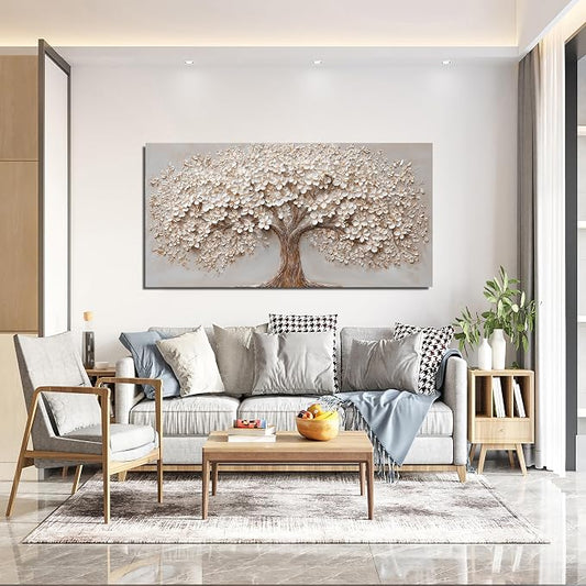 Canvas Wall Art Decor Prints Modern Botanical Wall Art Pictures for Living Room Canvas Art Wall Decor Tree of Life Wall Art Decor White Flower Wall Art Prints Artwork for Walls Bedroom Office Decor 20" X 40"