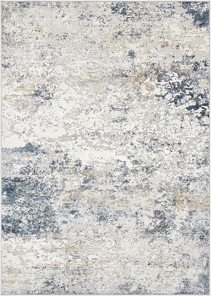 Area Rug Living Room Rugs - 5x7 Abstract Large Soft Indoor Washable Rug Neutral Modern Low Pile Carpet for Bedroom Dining Room Farmhouse Home Office - Beige Blue