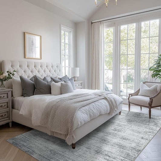 BILEEHOME Light Gray Rug 5x7 for Dining Room Table Low Pile Non Slip Washable Area Rugs for Bedroom Aesthetic Abstract Grey Floor Large Carpet for Living Room Dorm