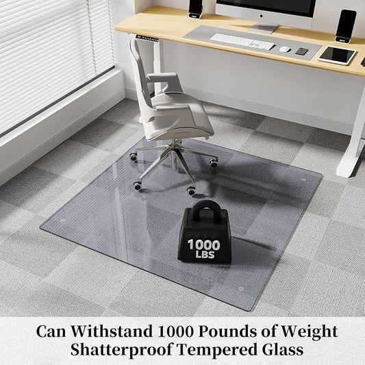 Glass Chair Mat 46" x 46" Heavy Duty Tempered Glass Office Chair Mat, Glass Floor Mat with Round Corner and Polished Edge for Smooth Glide, Carpet Hardwood Floor Protector