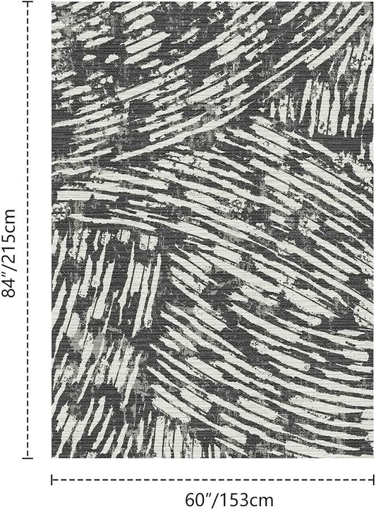 Latte&Fog 5x7 Area Rugs for Living Room Bedroom, Modern Abstract Washable Rug, Boho Non Slip Low Pile Carpet for Indoor Dining Room,Dorm, Classroom, College Dorm,Farmhouse and Kids Room - Black White