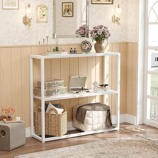 TIQLAB 29.5" Narrow Console Table with Shelves, White