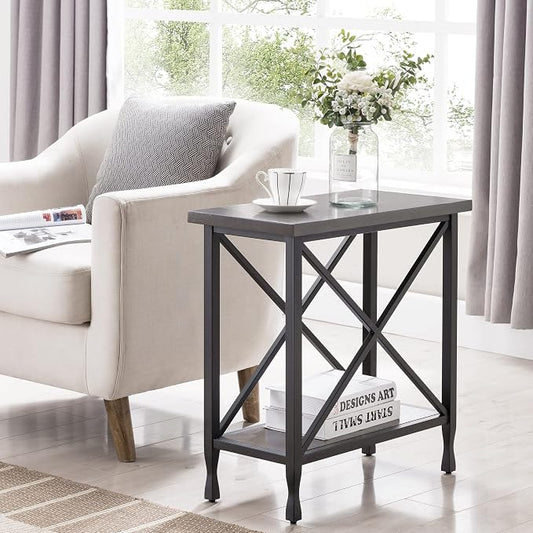 Leick Home 23005 Chisel & Forge Narrow Side Recliner Table with Shelf, Smoke Gray and Matte Black