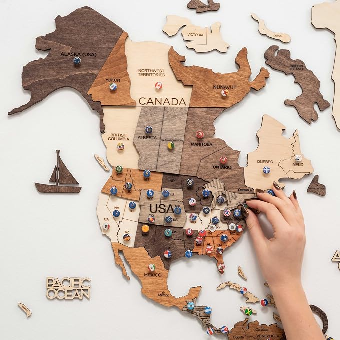 Enjoy The Wood 3D Wooden World Map Wall Art - Large Travel Map with Pins for Art Decor - Decorative Map of the World for Home, Office - Travel Wall Art Housewarming Gift Idea (Multicolor, XL, Unframed)