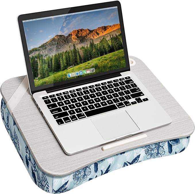LAPGEAR Designer Lap Desk with Phone Holder and Device Ledge - Blue Blossoms - Fits up to 15.6 Inch Laptops - Style No. 45433