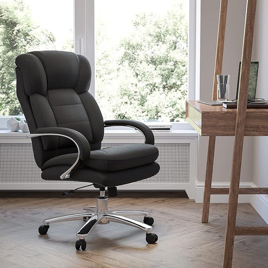 Flash Furniture Hercules Series Swivel Office Chair with Loop Arms, Ergonomic High-Back Executive Chair with Padded Seat and Arms, Black