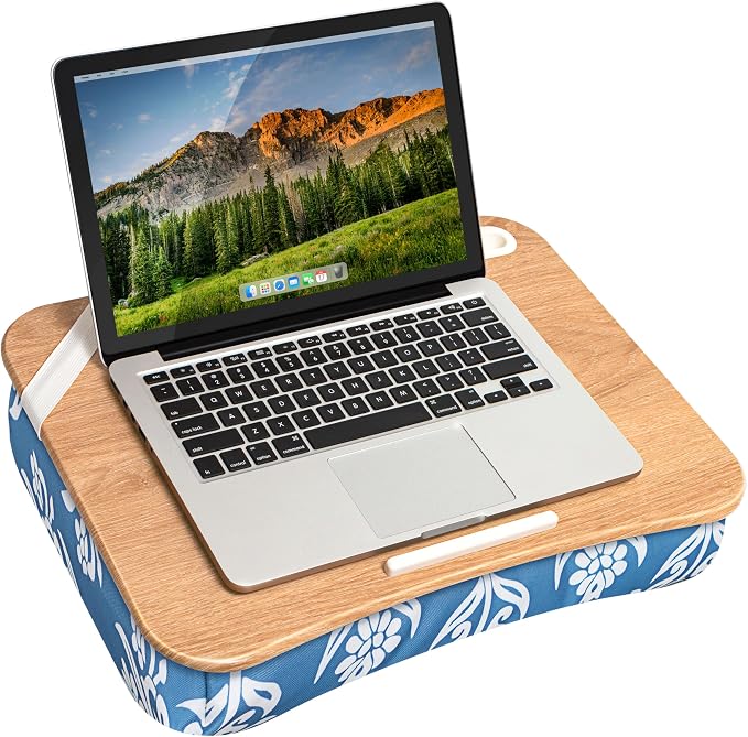 LAPGEAR Designer Lap Desk with Phone Holder and Device Ledge - Floral Block Print - Fits up to 15.6 Inch Laptops - Style No. 45414
