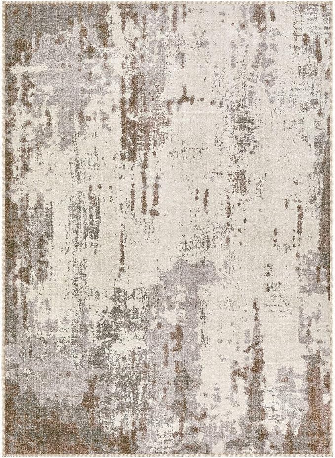 UERMEI 4x6 Area Rug Living Room Rugs - Washable Neutral Modern Abstract Soft Thin Rug Indoor Floor No Slip Rug Carpet for Bedroom Under Dining Table Home Office Decor - Brown/Grey/Beige