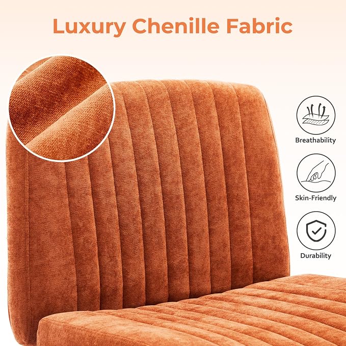 Convertible Base Criss Cross Chair with Pocket Springs & Thicker and Wider Cushions, Armless Legged Office Chair Relieves Back Pain, Swivel Vanity Chair for Living Room/Office, Orange