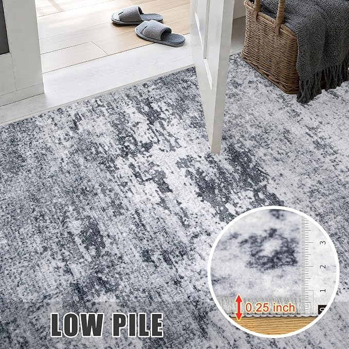 4x6 Area Rug Living Room Rug: Washable Modern Abstract Soft Thin Rug Indoor Floor No Slip Stain Resistant Carpet for Bedroom Dining Room Farmhouse Nursery Home Office - Grey