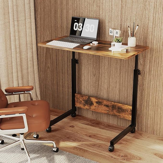 VINGLI Portable Computer Workstation, Standing Desk Adjustable Height, Small Computer Desk w/Rolling, Sit Stand Laptop Desk TV Tray for Bed Sofa Hospital Reading Eating, Rustic Brown, 31.5"
