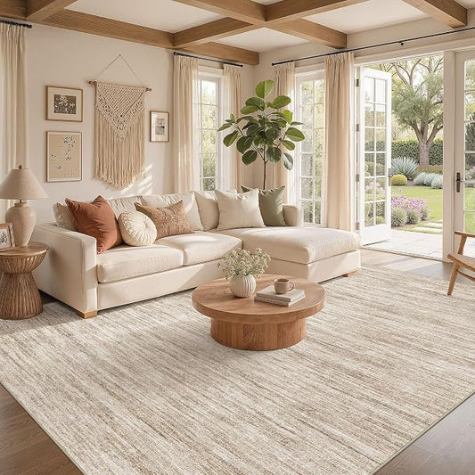 Nakagishi 6X8 Area Rugs Living Room: Washable Large Vintage Rug Neutral Non-Slip Soft Stain Resistant Indoor Carpet for Bedroom Nursery Dining Room Office Playroom - Dark Brown