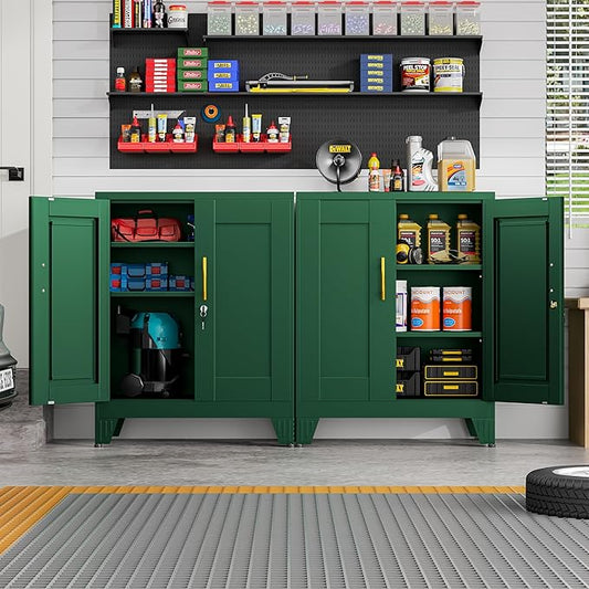 36" Metal Storage Cabinet with Lock,Steel Locker Organizer, Office File Cabinet with 2 Doors and 2 Adjustable Shelves,Outdoor Tool Garage Cabinets for Home Office,Gym,School,Warehouse(Green)