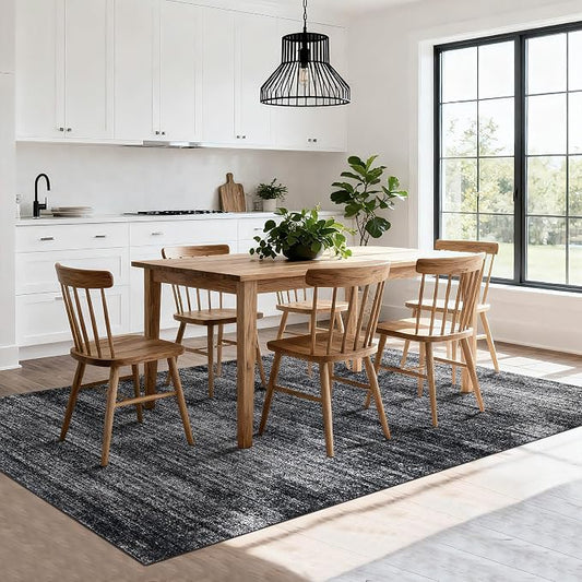 BILEEHOME Black Rug for Bedroom Living Room,Bohemian Abstract 6x9 Area Rugs for Dining Room Under Table