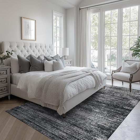 BILEEHOME Black and White Rug for Living Room,Washable Abstract Modern Boho Dark 5x7 Area Rugs for Office