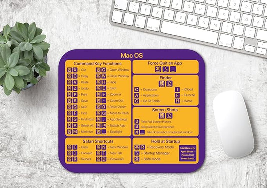 MacOS Commands Mouse Pad | Shortcuts for Apple Keyboard | Non-Slip Rubber Base | Cheat Sheet | Office Computers & Laptops | Size 9.25"L x 7.75"W