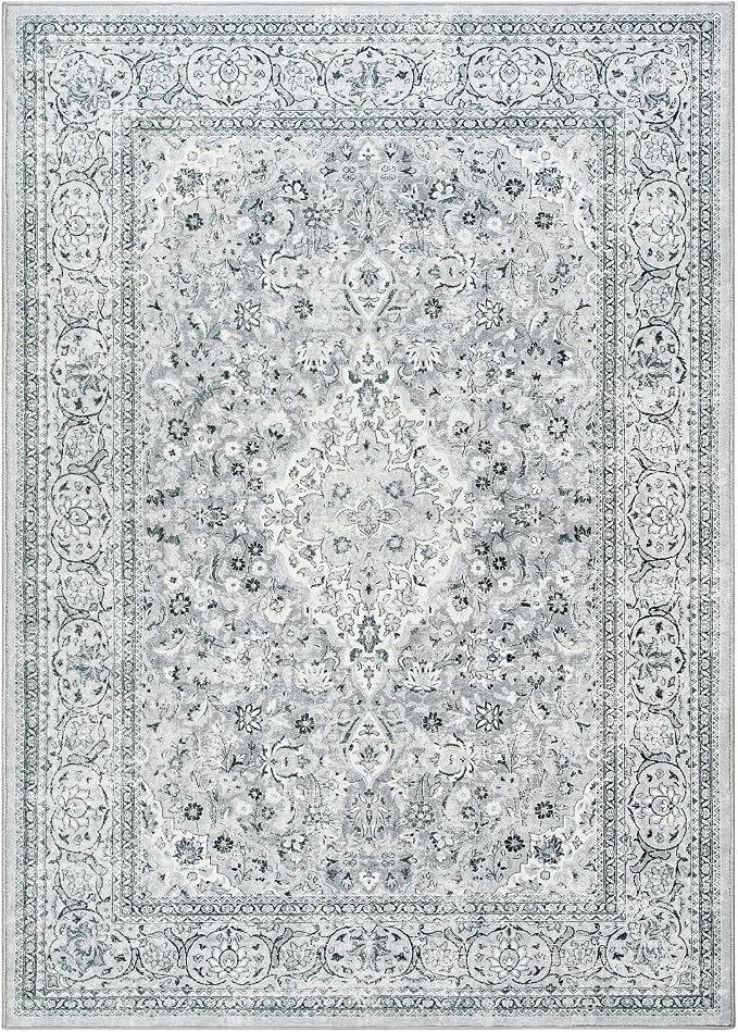 Goideal Washable Rug 3x5, Gray Area Rugs Non Slip, Indoor Low Pile Carpet with Rubber Backing for Living Room Kitchen Bathroom Entryway Office Bedroom
