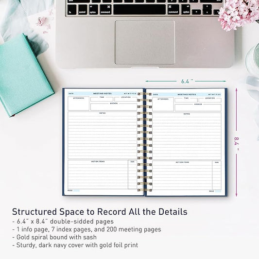 S&O Medium Meeting Notebook for Work - Professional Notepad for Task Organization – Business Scheduler Notepad- Office Journal Organizer Planner –168 Pages Session Notes for Work -, 6.4"x8.4”